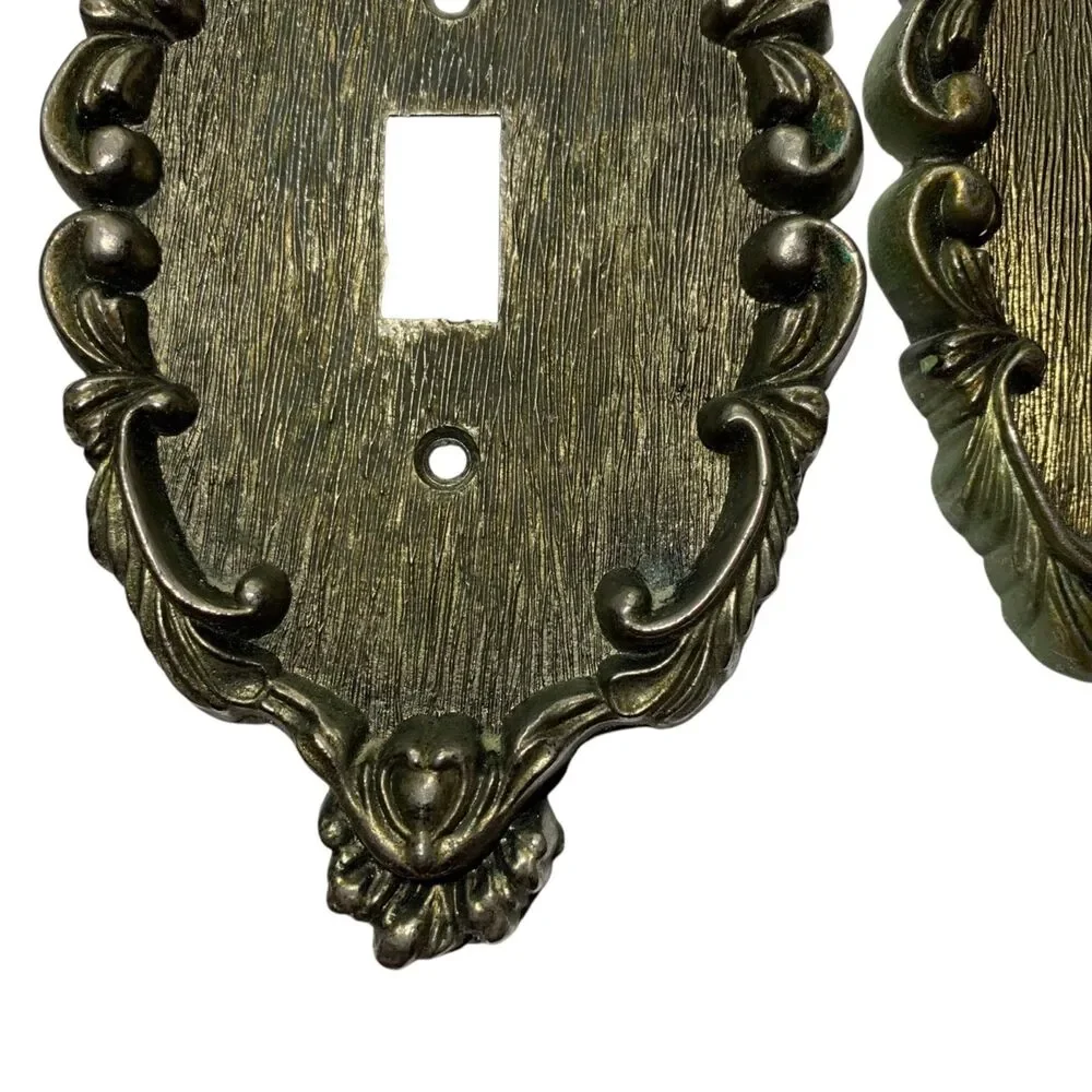 Vintage Vernon Switch Cover Plate Ornate Metal Old House Restoration Set of 2